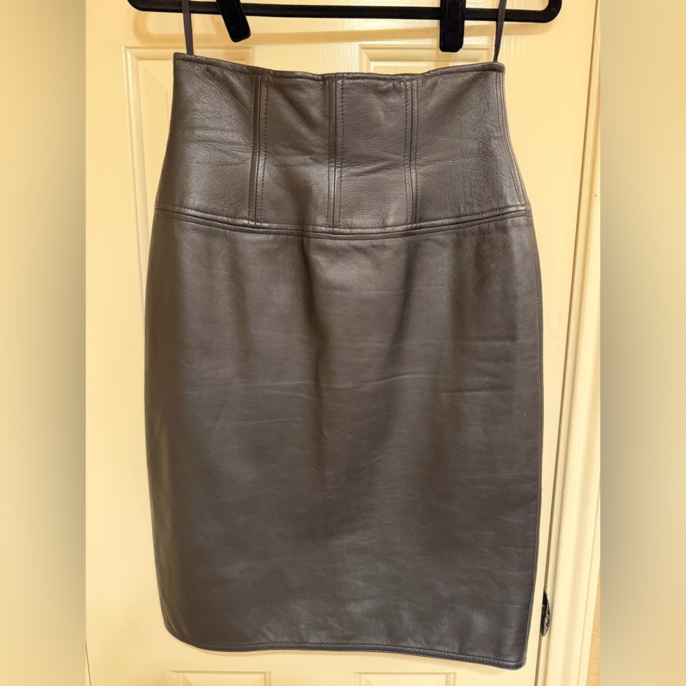 Anne Klein Charcoal Leather Pencil Skirt